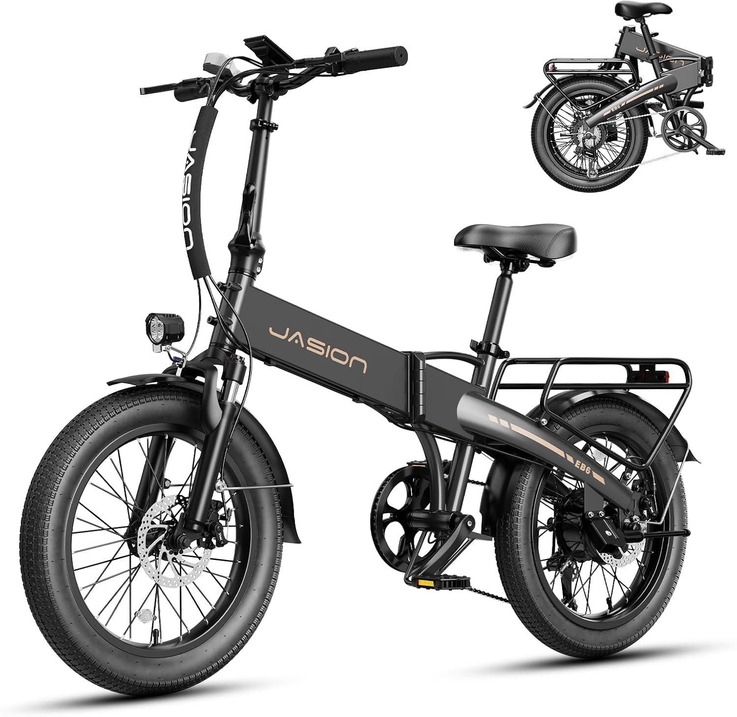 Jasion Electric Bike for Adults, 1000W Peak Motor up to 23 MPH Top Speed Ebike, Aluminum 20'' Fat Tire Electric Bike Built-in 48V Removable Battery with 45 Max Miles, EBS Folding Ebikes for Adults