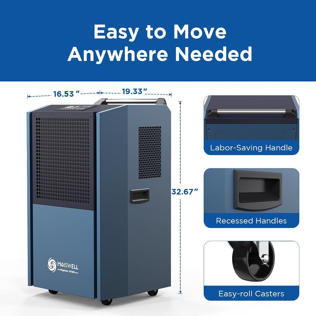 250 Pints Commercial Dehumidifier with Pump for Large Spaces, Industrial Heavy Duty Commercial-grade Dehumidifiers with Drain Hose for Basements Warehouse Water Damage Restoration