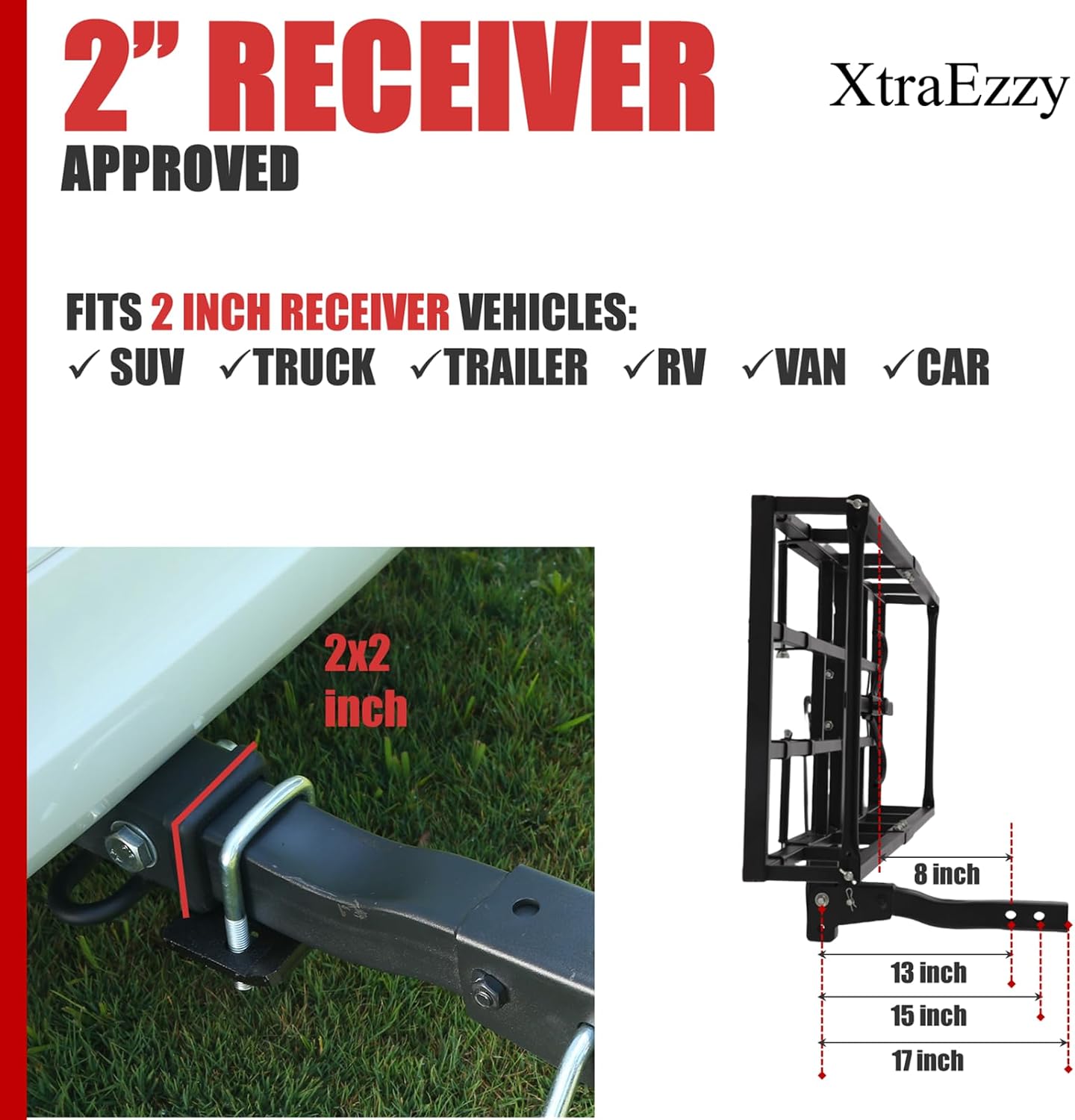 Hitch-Mount Bike Rack for Ebike Heavy-Duty - Fits 2 Electric Fat-Tire Mountain Bicycles Fits 2' Receiver for Car SUV Truck RV Minivan (Red, Comes with Cargo Carrier)