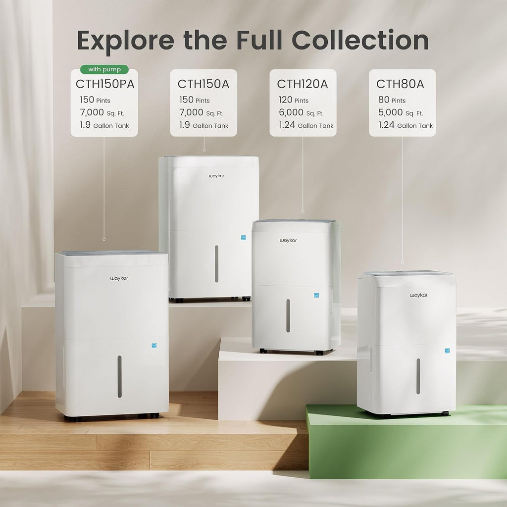 Waykar 5000 Sq.Ft Energy Star Dehumidifier for Basement & Home, 80 Pint/Day with Drain Hose & Tank, Ultra Quiet (40 dB), Smart Auto Comfort Mode