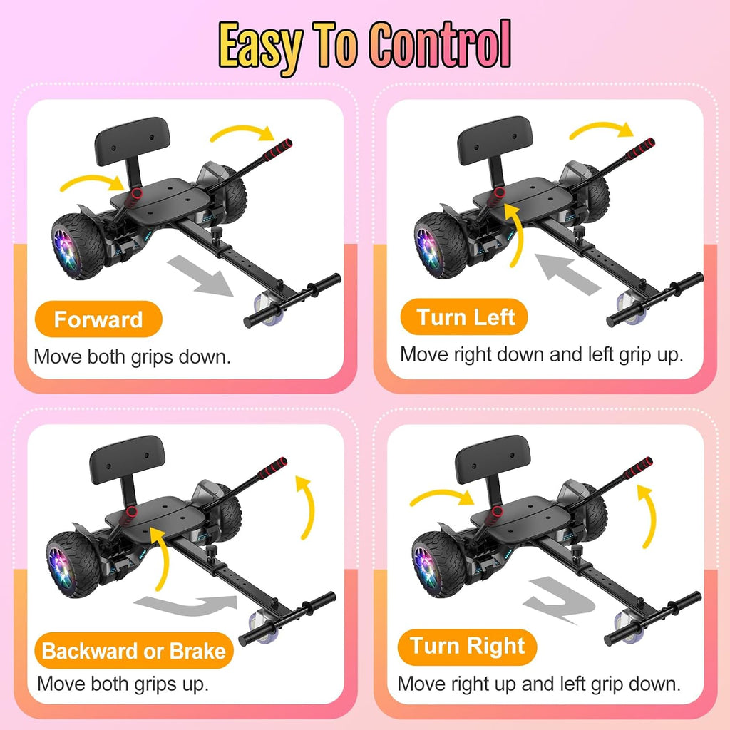 Scooter Seat Attachment, Scooter with Go Kart for Kids Boys Girls Adults, LED Lights, Bluetooth(Include Go-Kart)