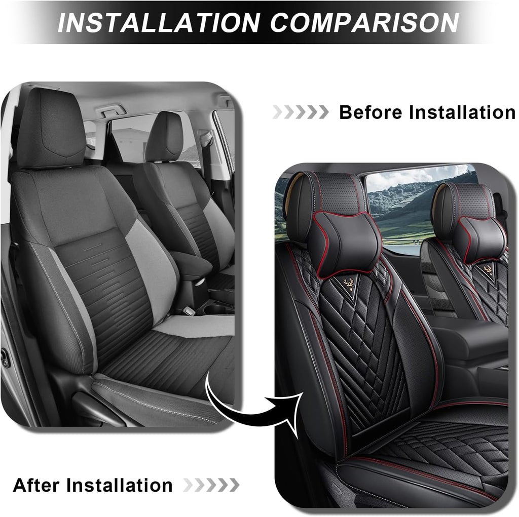 Dodge Ram Truck Seat Covers Custom for 2002-2026 1500 2002-2026 2500/3500 Crew Double Mega Quad Cab Bighorn Laramie Tradesman Classic Front Seat Covers Protectors(Luxury 2 Seats/Black Red)