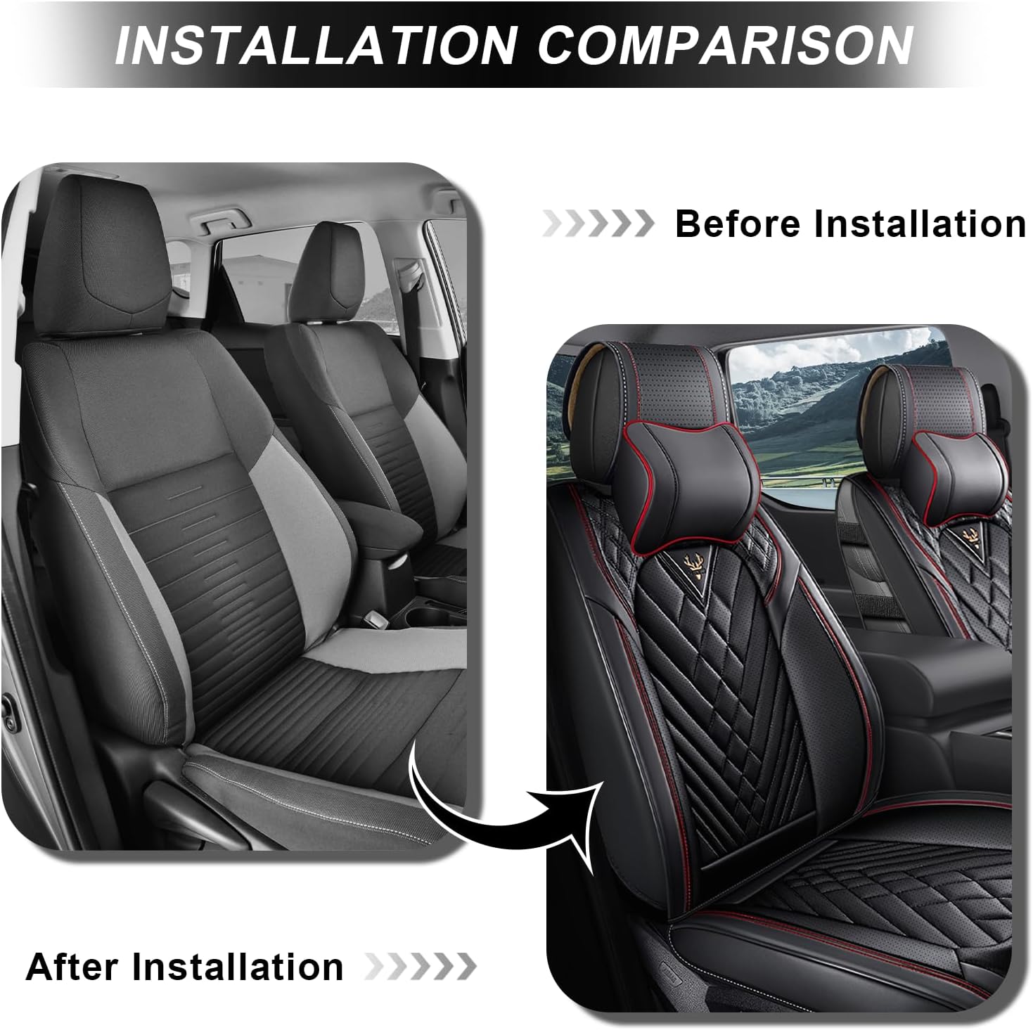 Dodge Ram Truck Seat Covers Custom for 2002-2026 1500 2002-2026 2500/3500 Crew Double Mega Quad Cab Bighorn Laramie Tradesman Classic Front Seat Covers Protectors(Luxury 2 Seats/Black Red)