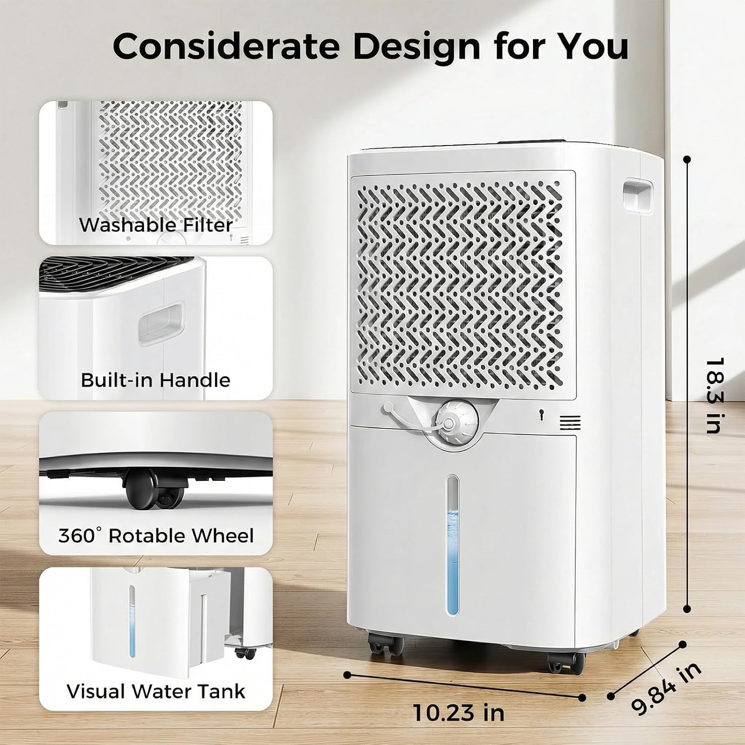 4,000 Sq.ft Dehumidifier for Basement, 45 Pint Dehumidifiers for Home with Drain Hose, Smart Humidity Control, Auto Defrost, Auto Restart, 24H Timer, for Bedroom, Bathroom, RV, Garage