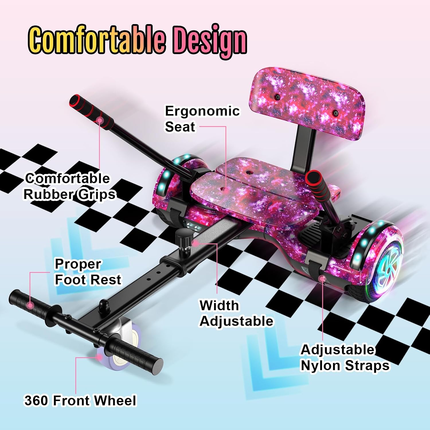 Scooter Seat Attachment, Scooter with Go Kart for Kids Boys Girls Adults, LED Lights, Bluetooth(Include Go-Kart)