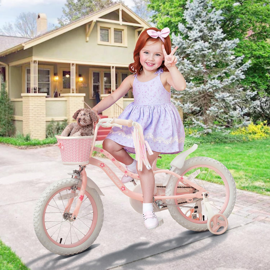 Bixike Princess Style Girls Bike with Basket for 2-13 Years Old Kids and Toddlers, 12 14 16 18 Inch Bicycle for Children with Training Wheels and Streamers, 20 Inch with Kickstand, Multiple Colors