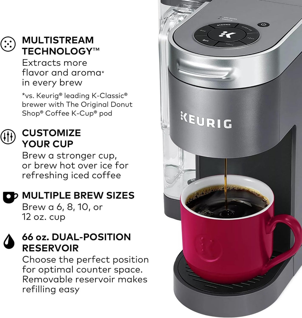 Keurig K-Supreme Single Serve K-Cup Pod Coffee Maker, MultiStream Technology, 4 Brew Sizes, 66oz Dual-Position Removable Reservoir, Gray (Renewed)