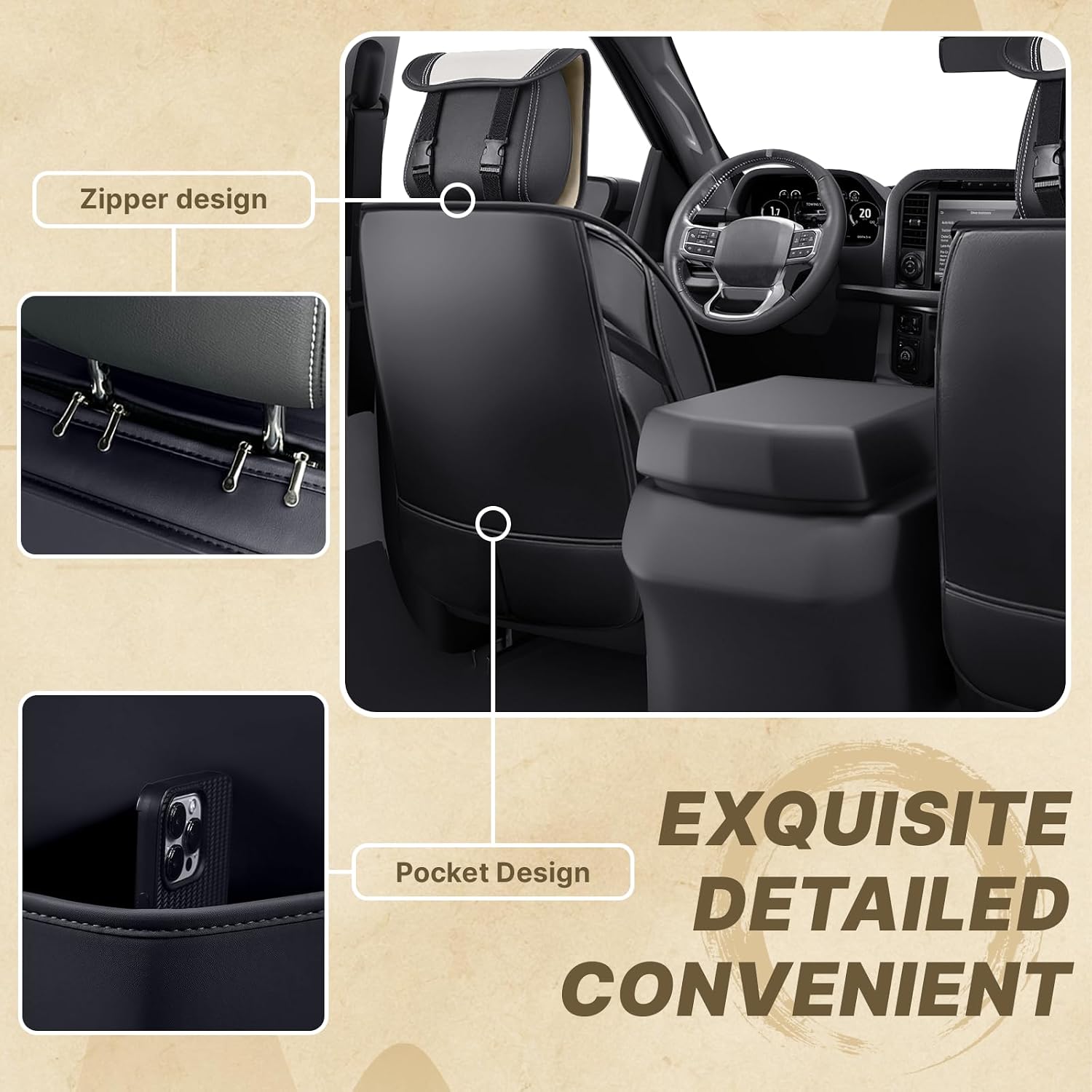 Fit for RAM 1500/2500/3500 2010-2026 Seat Covers, Fashion Sport Seat Cover with Waterproof Leather, Airbag Safe Design Seat Protector (5 Front Seat Luxury, Black White)