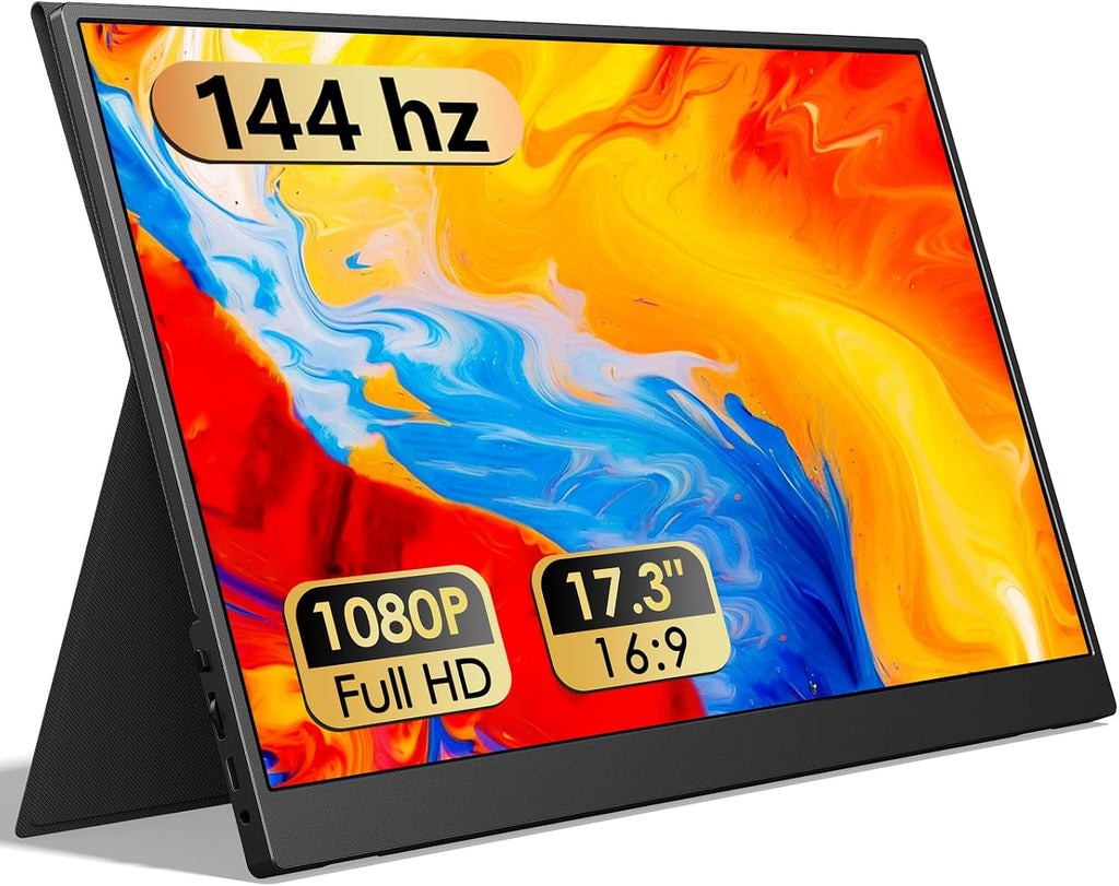 WGK Portable Monitor Narrow Edge 17.3' 1080P FHD 144Hz USB-C HDMI Gaming PC IPS HDR Screen for Travel PC Mac Phone Xbox PS5 Switch Laptop with Smart Cover and Built-in Speakers
