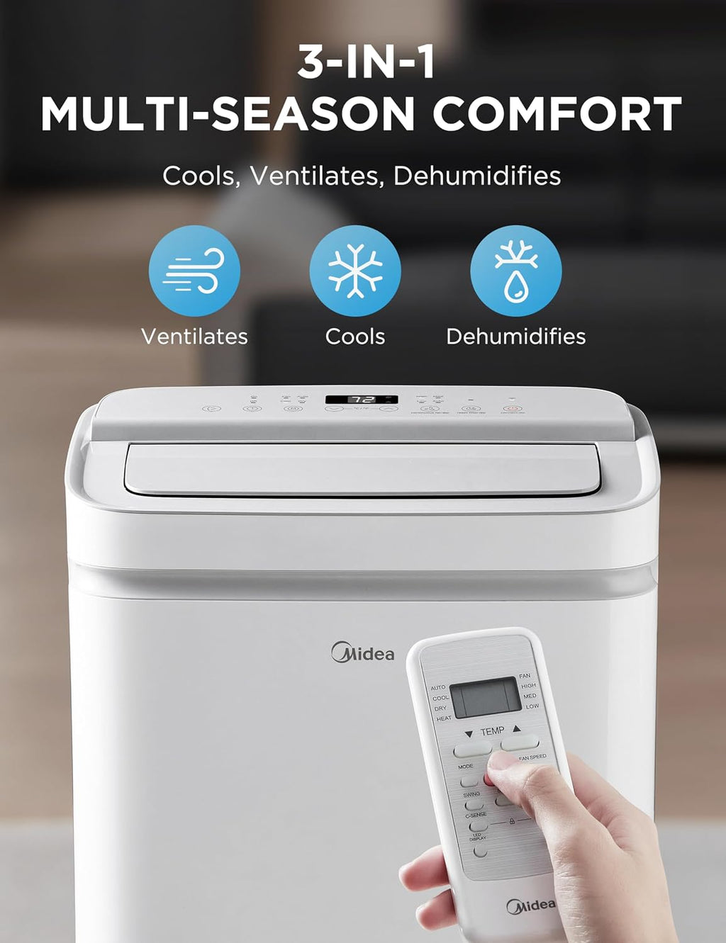 Midea 12,000 BTU ASHRAE (8,000 BTU DOE/SACC) Portable Air Conditioner, Cools up to 350 Sq.Ft., with Dehumidifier & Fan mode, Control with Remote, Amazon Alexa & Google Assistant, 2026 NEW