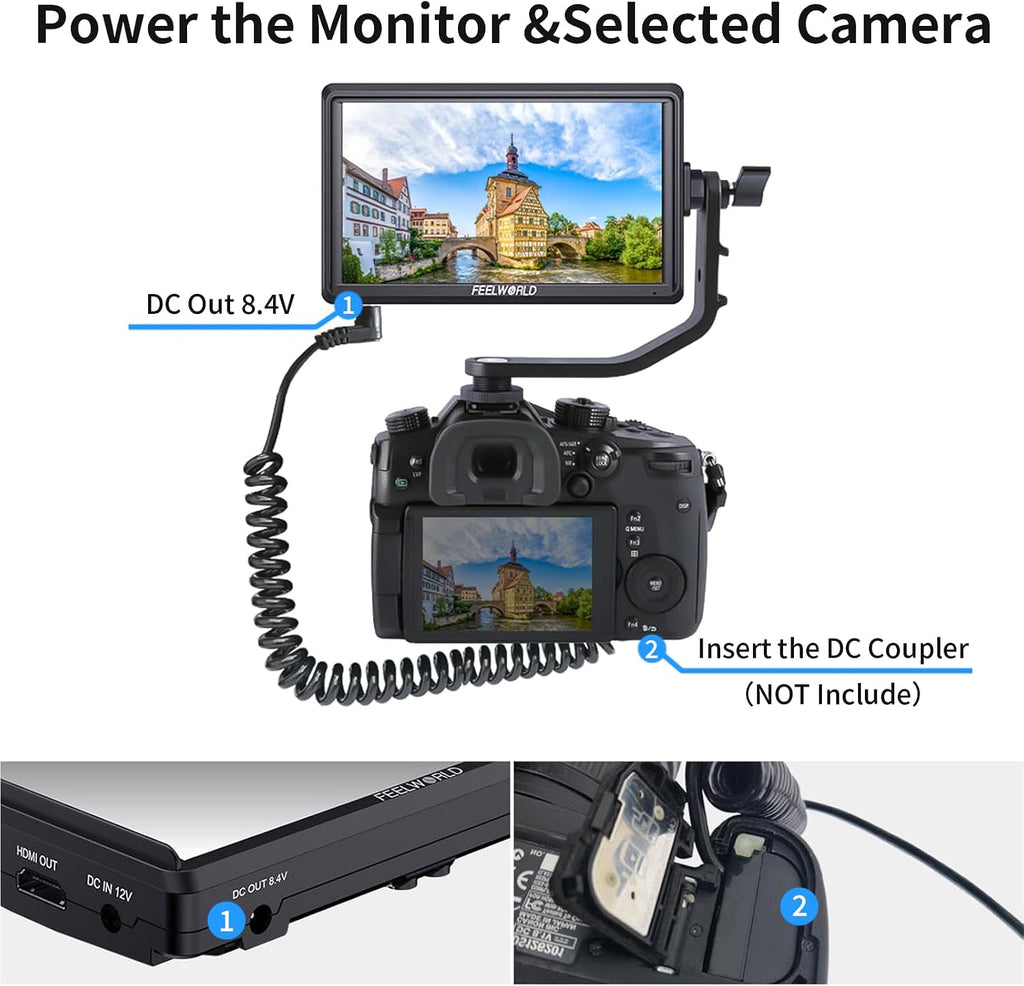 FEELWORLD S55 V3 6 Inch DSLR Camera Field Monitor Bundle - FHD IPS Screen, 4K HDMI in/Out, Tilt Arm, Power Output, Battery & Carry Case Included