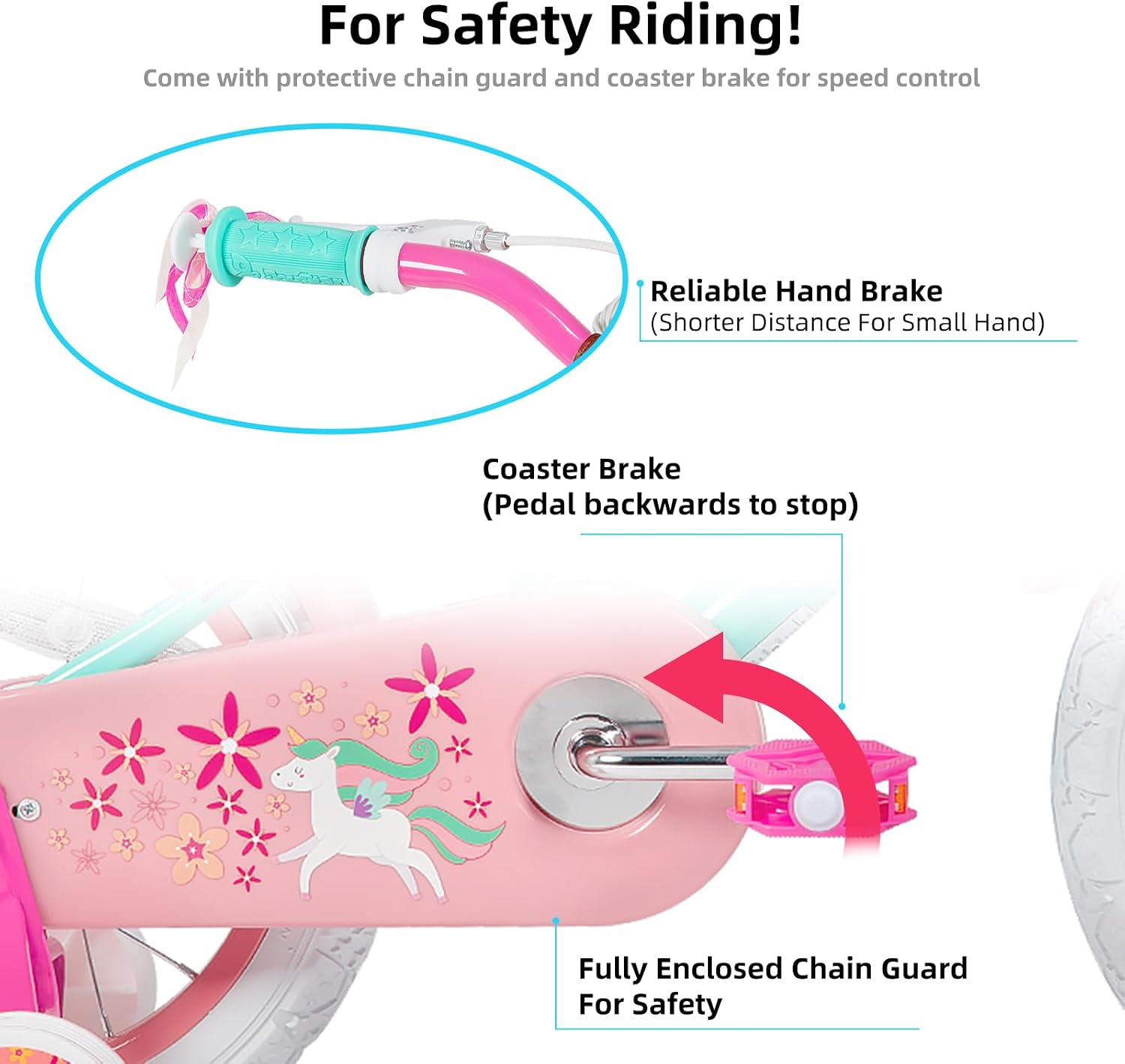 JOYSTAR Unicorn Kids Bike for Girls Ages 2-9 Years Old, 12 14 16 18 Inch Kids Bike with Training Wheels, Doll Seat, Streamers and Basket, Toddler Girl Bicycle, Multiple Colors