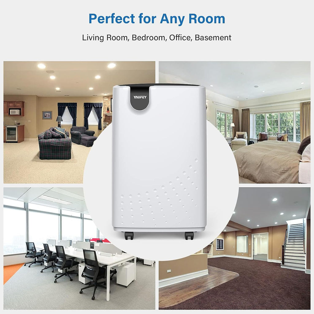 Yaufey 2500 Sq. Ft Dehumidifier for Home and Basements with Auto or Manual Drainage, 0.48 Gallon Water Tank Capacity -Low Noise and 24 Hr Timer