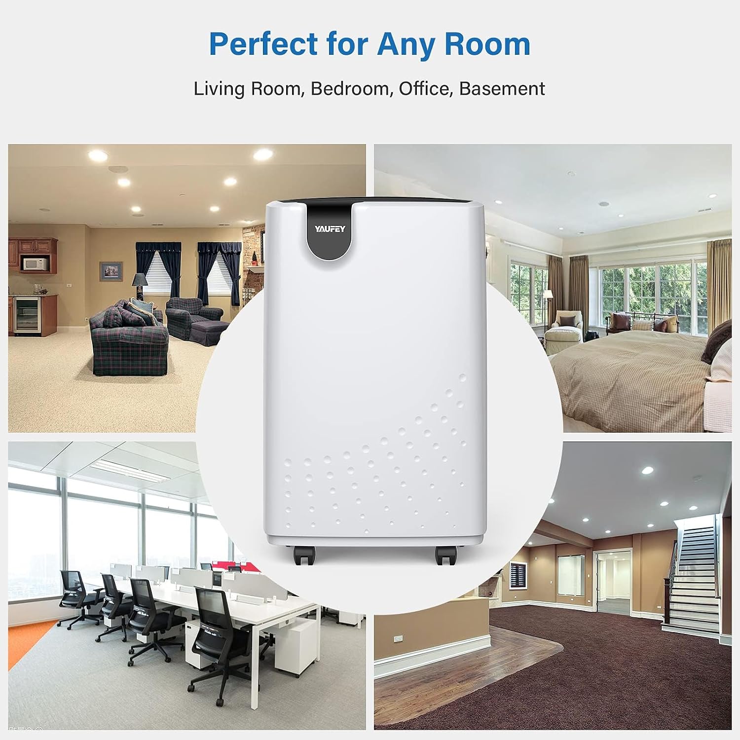 Yaufey 2500 Sq. Ft Dehumidifier for Home and Basements with Auto or Manual Drainage, 0.48 Gallon Water Tank Capacity -Low Noise and 24 Hr Timer