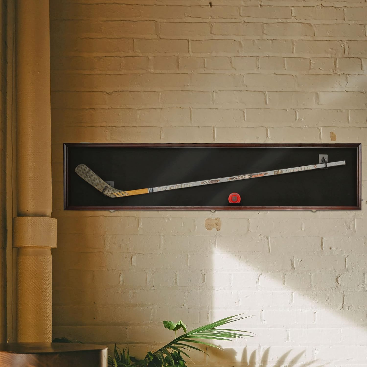 68' Hockey Stick Display Case Ice Hockey Puck, Musket Long Barrel shotgun Wall Cabinet or Wrestling Belt Display Case Rack Frame – Mahogany Finish