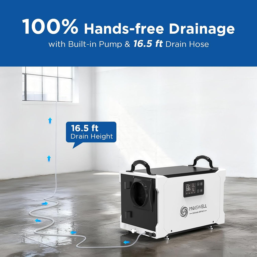 155 Pints Commercial Dehumidifier with Pump and Drain Hose, Energy Star Certified Crawl Space dehumidifier, Industry Water Damage Unit for up to 6,000 sq ft Basements