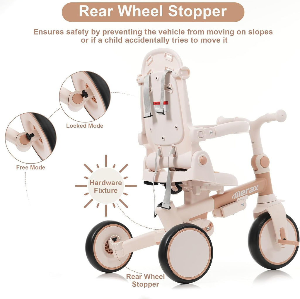 Foldable Toddler 7-in-1 Tricycle Removable Pedal, Canopy, and Guardrail Adjustable Parent Push Handle Ages 1-6 Years