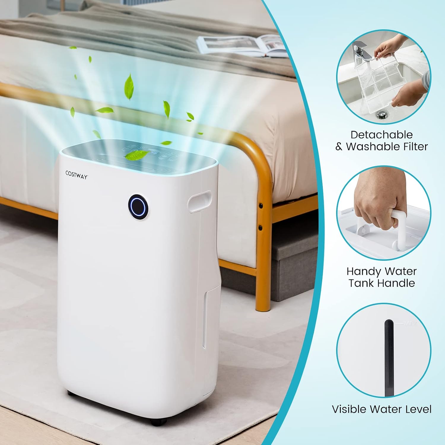 COSTWAY 73 Pint Dehumidifier for Basement, 4500 Sq. Ft Home Dehumidifier with 5 Modes, 3-Color Indicator Light, 1.7 Gallon Water Tank