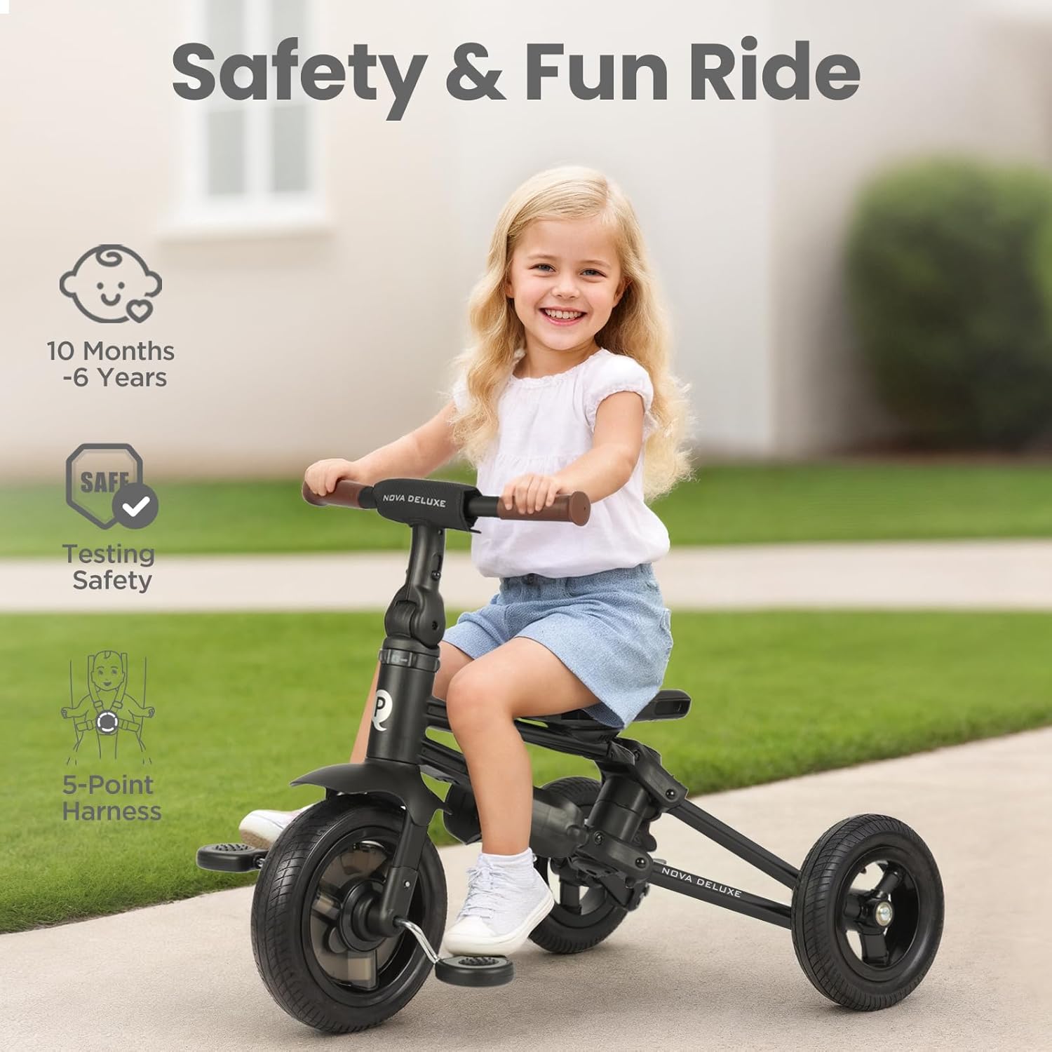 QPlay Baby Bike Stroller for Age 10 Months to 6 Years Old,8 in 1 Folding Toddler Bike Stroller with Removable Canopy & Guardrail Rotatable Seat -Tricycle for Toddlers Age 3-5 Boys & Girls Gift Trike