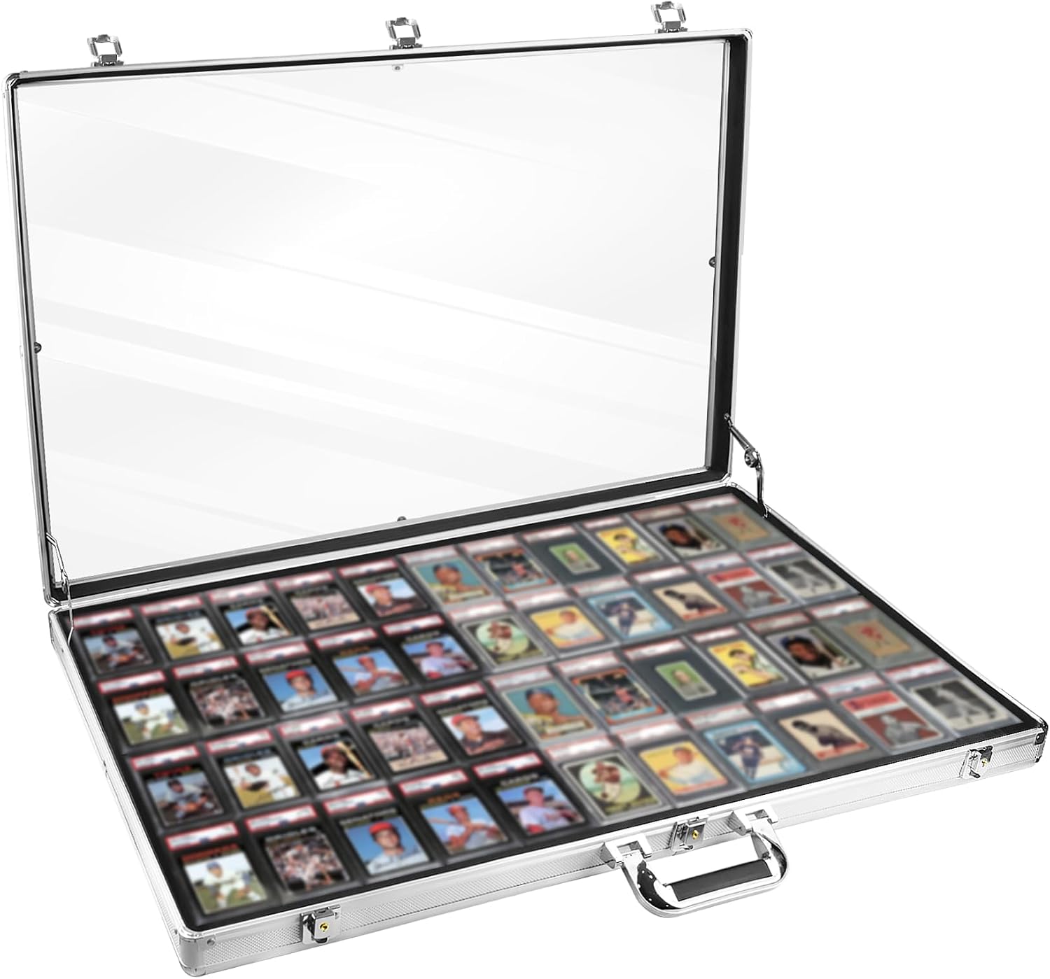 Silver Large 34'x22' Aluminum Show Card Display Case, Lockable Trading Card Display Case with Handle, Sports Card/TCG/Jewelry Display Box Silver