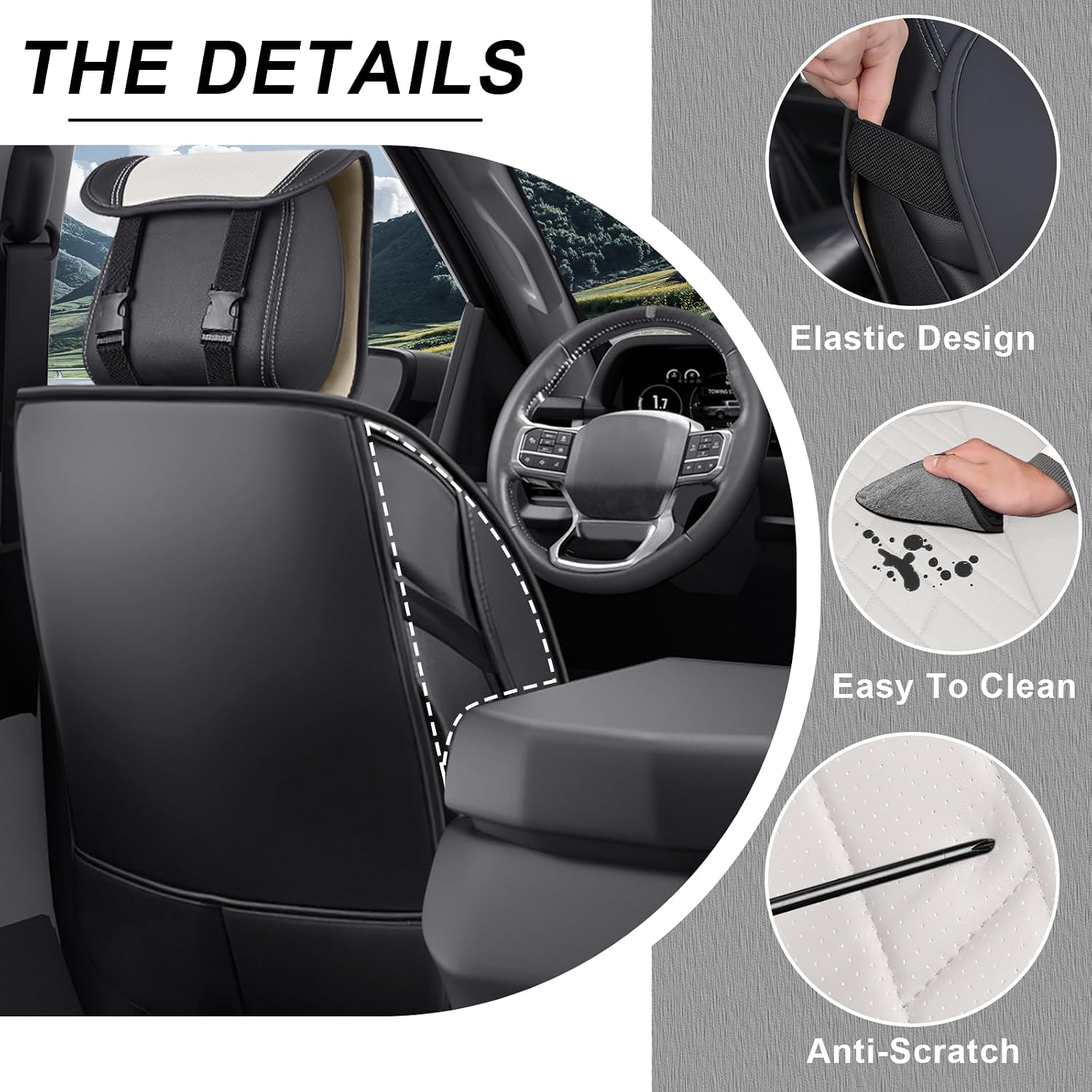 Dodge Ram Truck Seat Covers Custom for 2002-2026 1500 2002-2026 2500/3500 Crew Double Mega Quad Cab Bighorn Laramie Tradesman Classic Full Set Seat Covers Protectors(Standard 5 Seats/Black White)