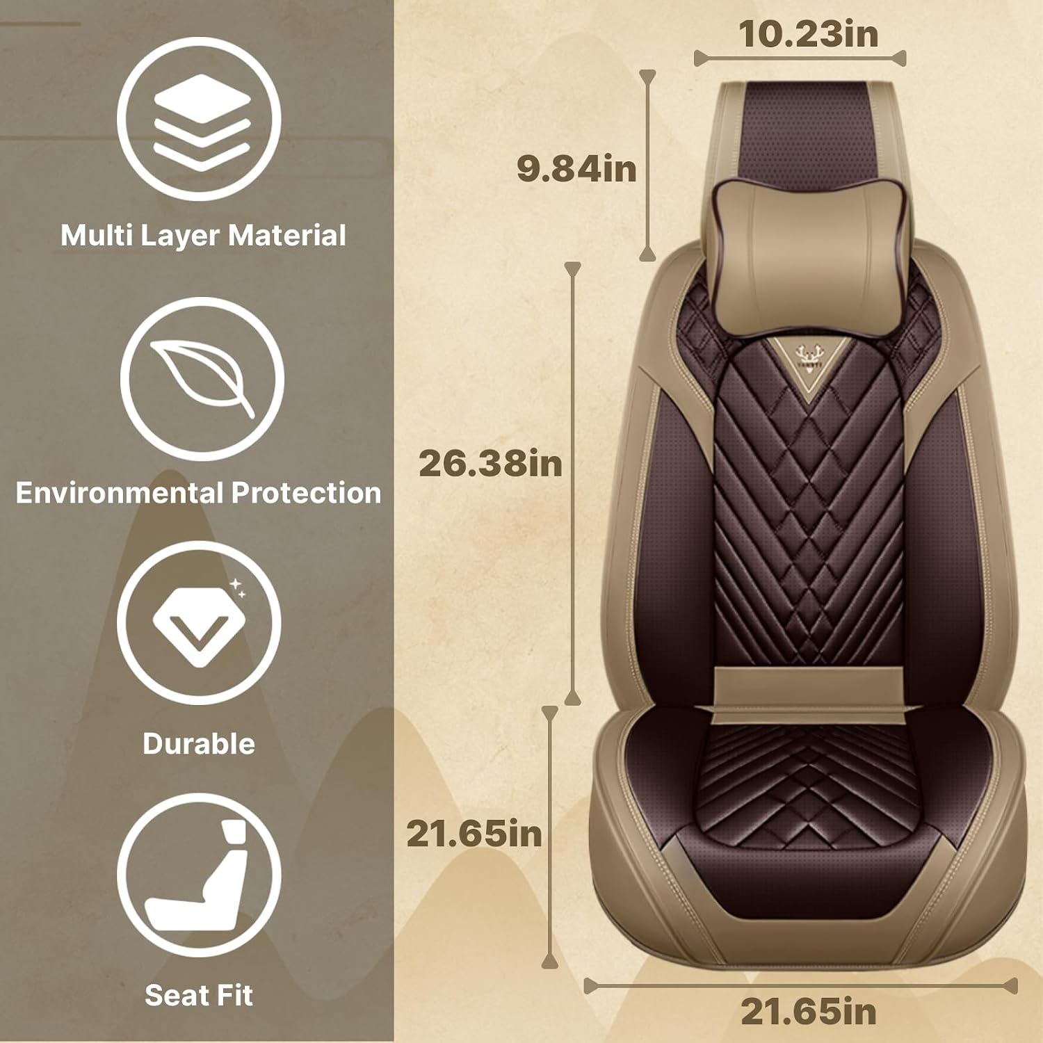 Fit for RAM 1500/2500/3500 2010-2026 Seat Covers, Fashion Sport Seat Cover with Waterproof Leather, Airbag Safe Design Seat Protector (5 Front Seat Luxury, Brown Coffee)