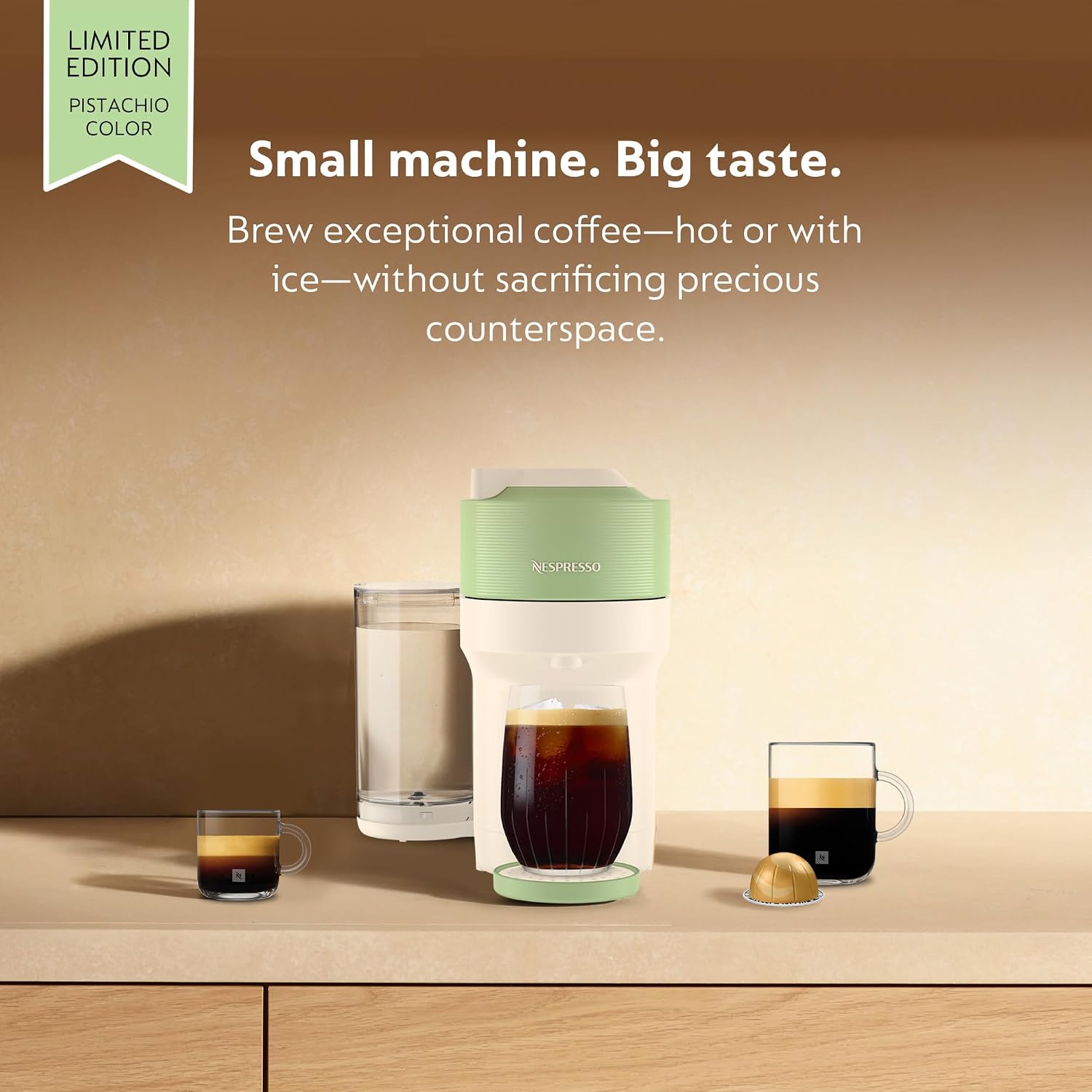 Nespresso Limited-Edition Vertuo Pop+ Coffee and Espresso Maker by Breville, Pistachio