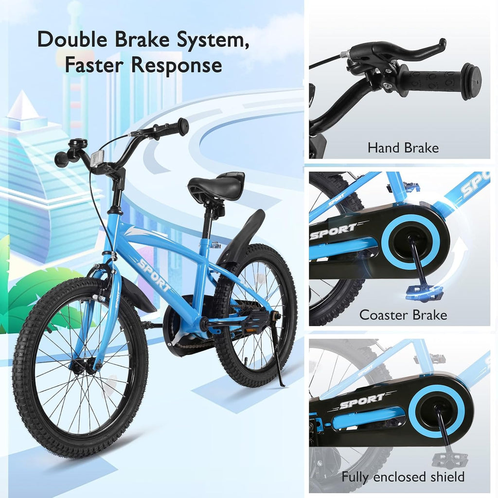 BODIOO Kid Bike for Boys Girls 18 Inch Kid Bicycle with Kickstand Adjustable Seat Dual Brake System Sturdy Frame Lightweight Pump Reflector