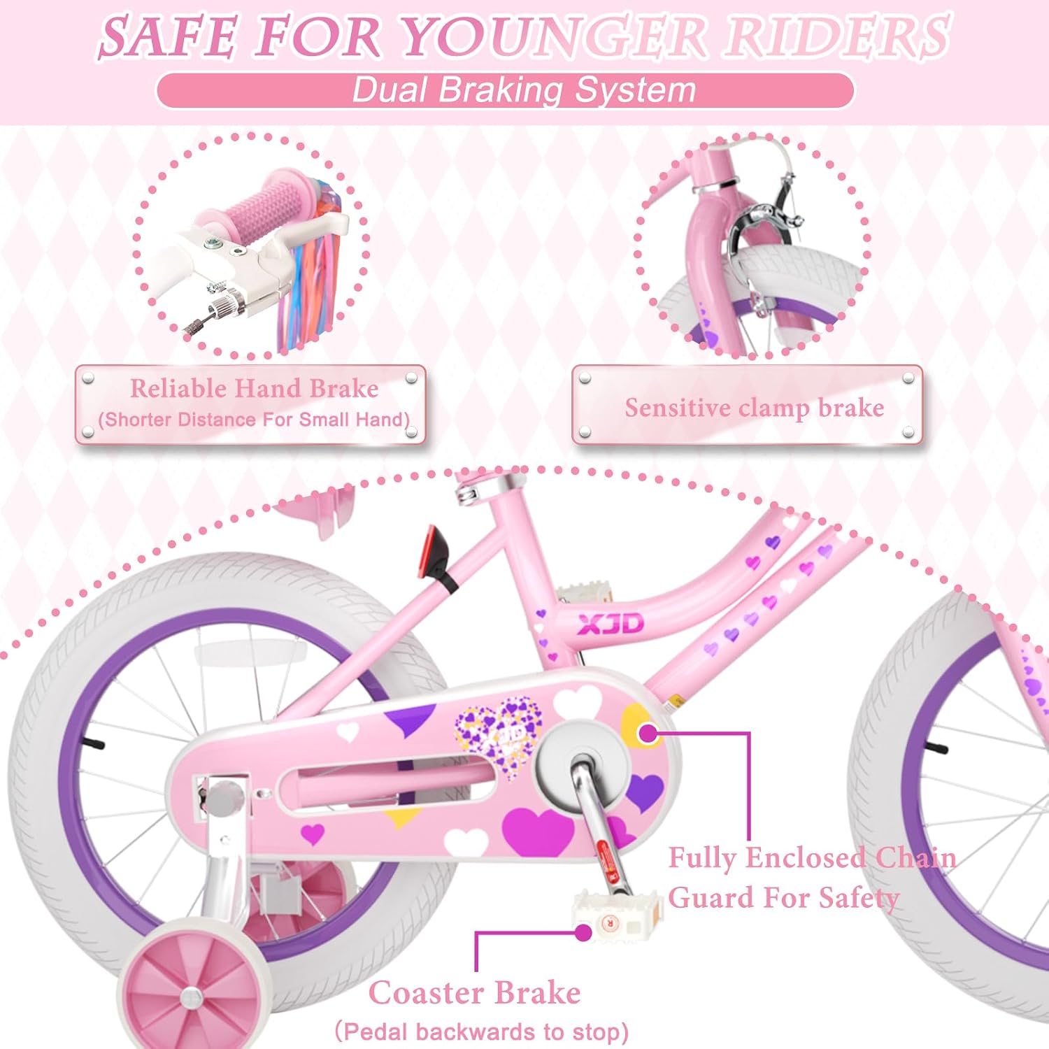 XJD Girls Bike for 2-12 Years Old Kids 12 14 16 20 Inch Toddler Bike,Retro Style Kids Bike with Training Wheels, 20 Inch Girl Bicycle with Kickstand