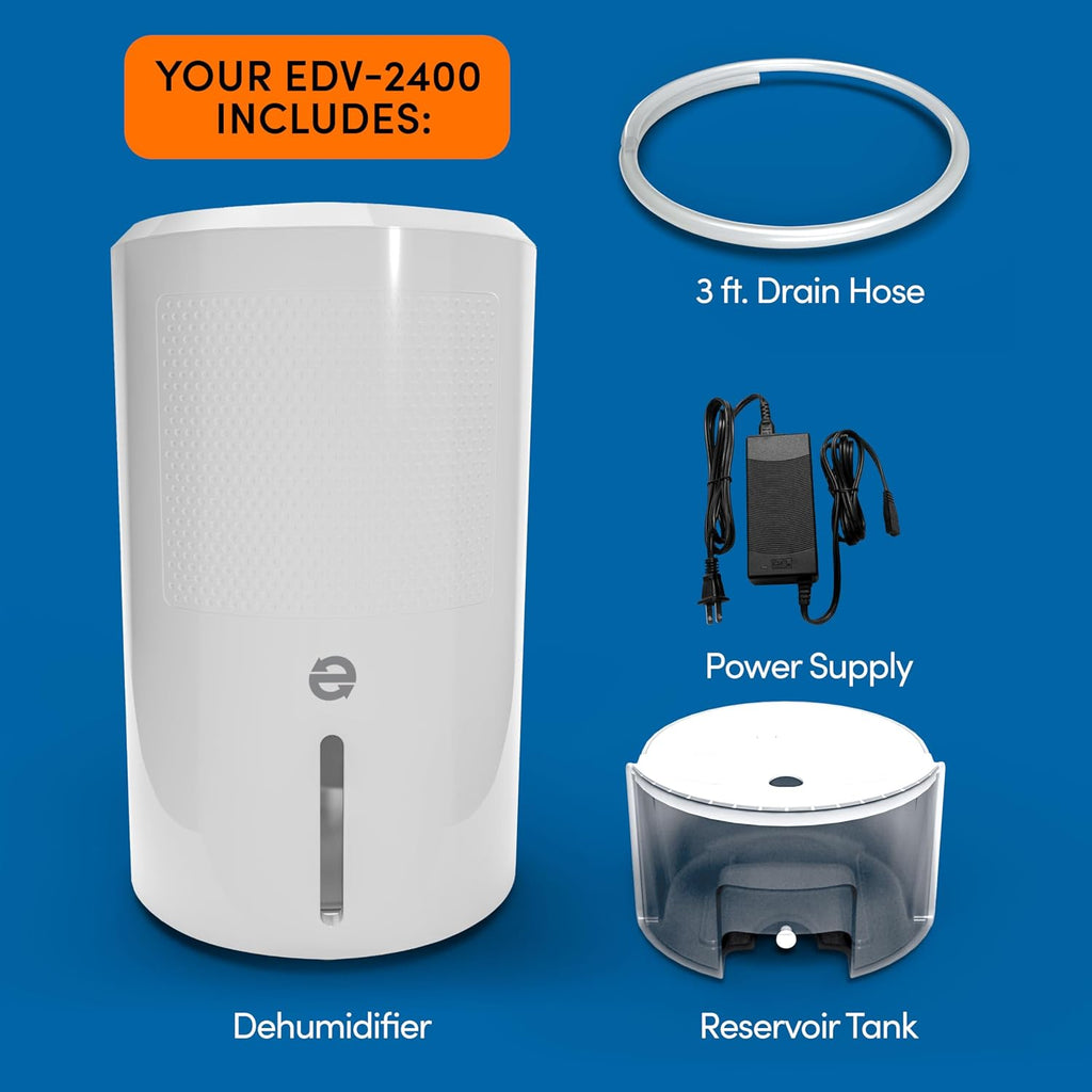Eva-Dry EDV-2400 Compact and Powerful Dehumidifier | Eliminate Moisture | Energy Efficient | Quiet | Portable | Includes 3-Foot Drain Hose | Ideal for Home, Office, and RV