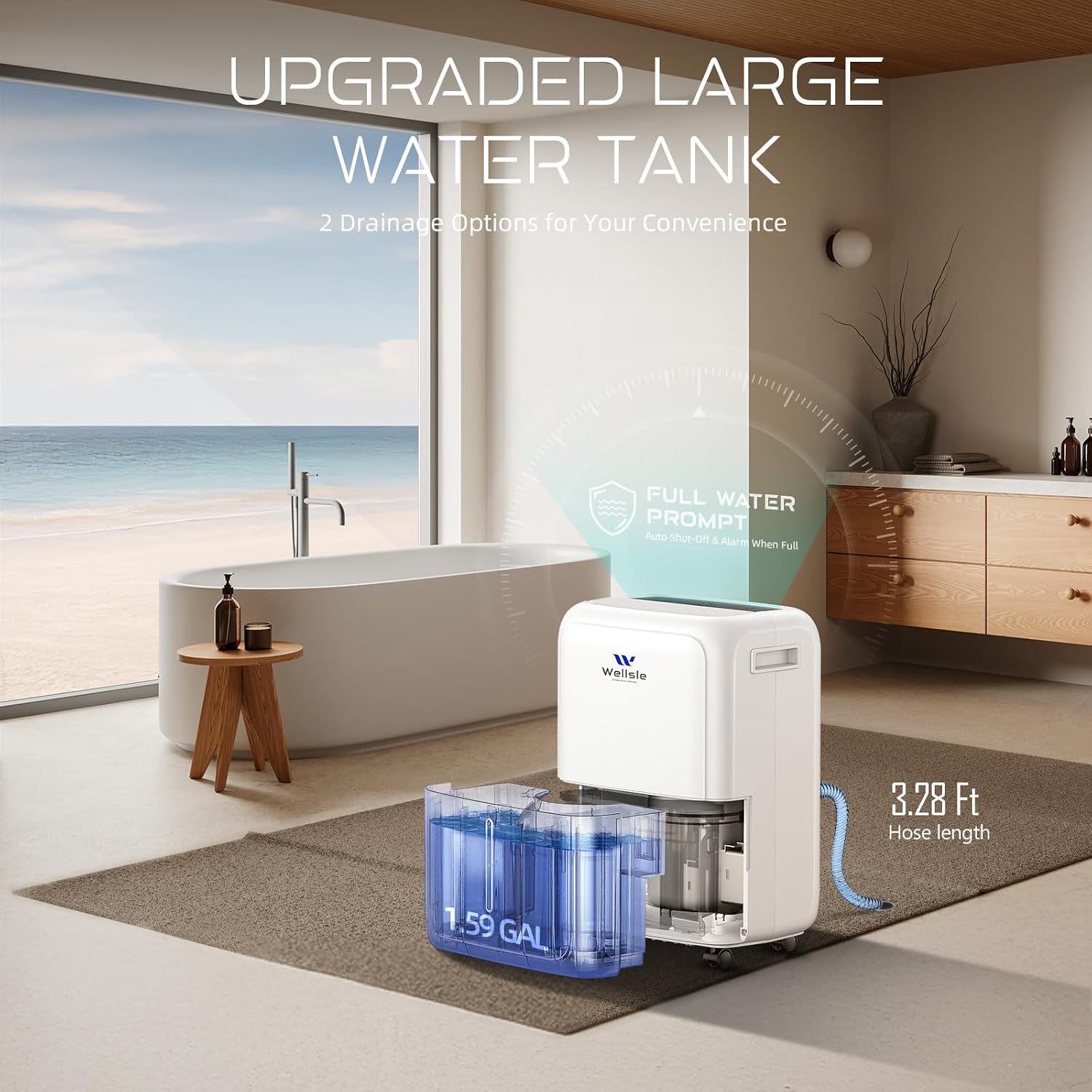 Energy Star Certified 52 Pint Dehumidifier for Home and Basement, Portable Dehumidifier with Drain Hose and 1.59 Gal Water Tank, Quiet Dehumidifiers for Bedroom, Living Room, Garage.