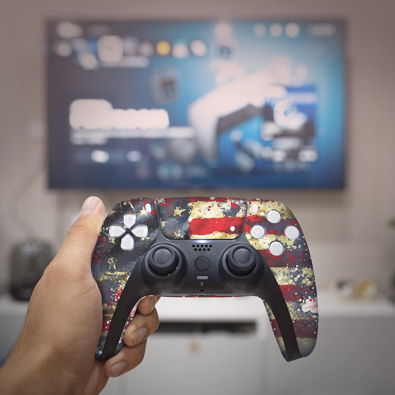 Tatterred Flag Custom PS-5 Controller Wireless compatible with Play-Station 5 Console by BCB Controllers | Proudly Customized in USA with Permanent HYDRO-DIP Printing (NOT JUST A SKIN)