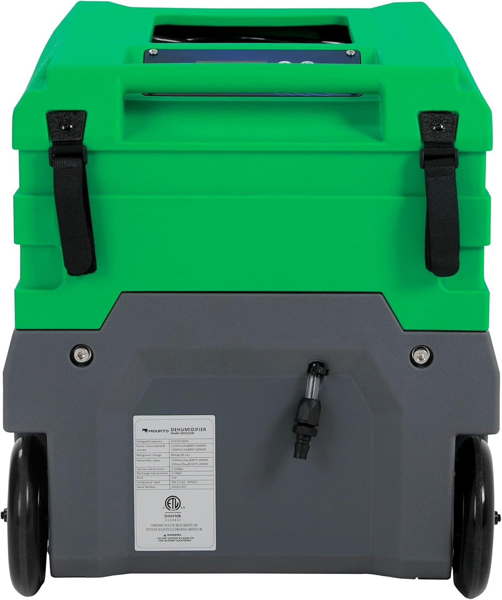 Mounto MOUNTO 268Pints LGR Commercial Compact Dehumidifier with Pump and Drain Hose, LGR Portable Dehumidifier with wheels for Home, Basements, Garages, and Job Sites (Green)