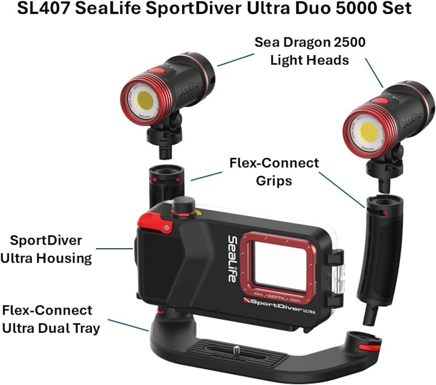 SeaLife SportDiver Ultra Underwater Smartphone Scuba Housing & Dual (2) Sea Dragon 2500 Lumen Lights, Waterproof Photography, Easy Camera Controls, Fits Most Phones