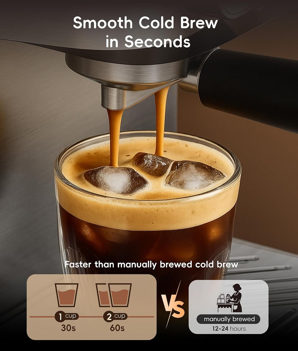 ecozy 4-in-1 Espresso Machine and Coffee Maker Combo with Milk Frother, All in One with Cold Brew & Over Ice, Interactive Touch Screen, Brezzano Elite Series for Cappuccinos, Lattes, Americanos