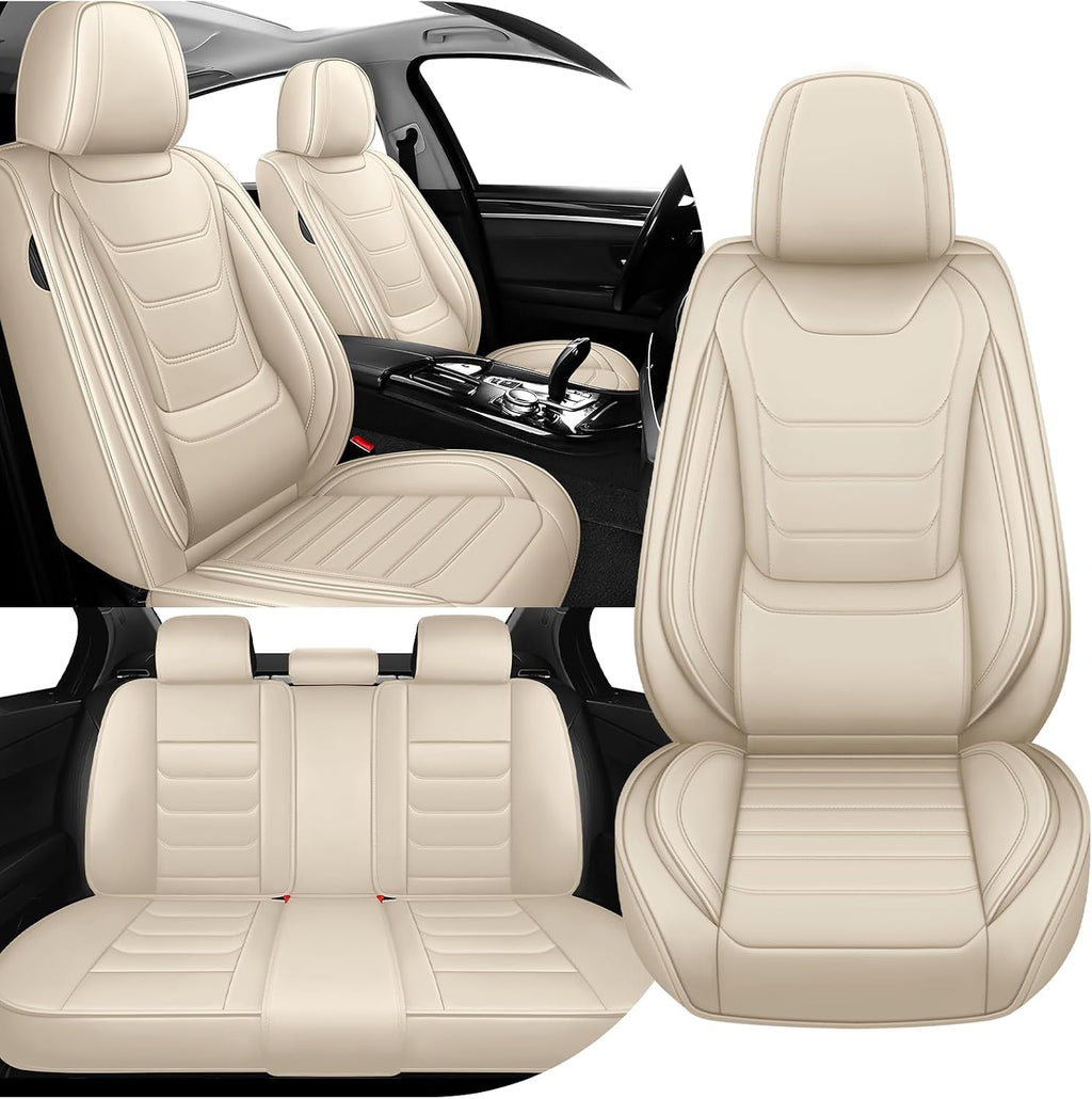 Car Seat Cover Full Set for Buick Envista Seat Covers 2024-2025, Nappa Leather Waterproof Seat Covers for Cars, Airbag Compatible, Universal Automotive Seat Covers (Standard 5 Seats/Beige)