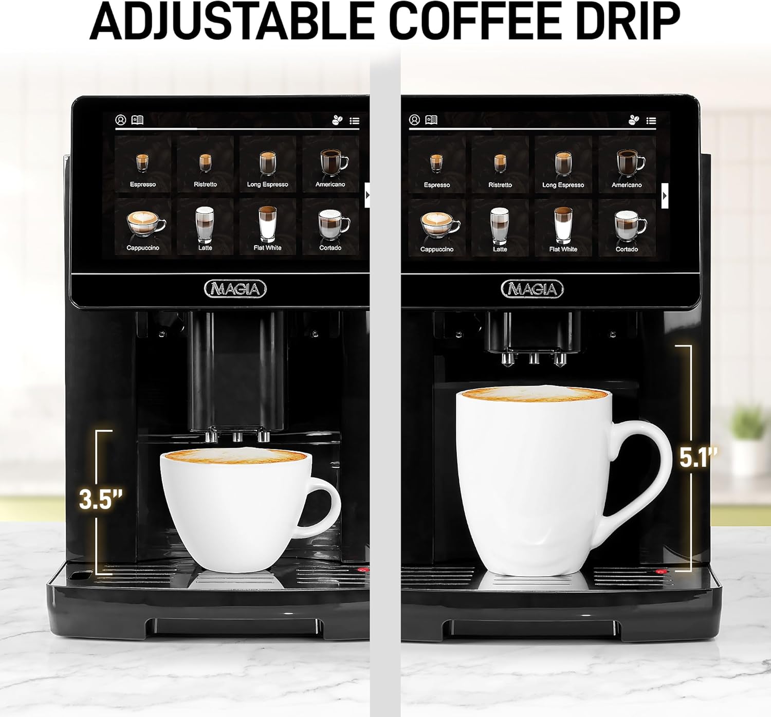Zulay Kitchen Magia Ultra LUX Super Automatic Espresso Machine, Bean-to-Cup Coffee Maker with Built-In Grinder, Automatic Milk System, 19 One-Touch Specialty Drinks, Touchscreen, Black