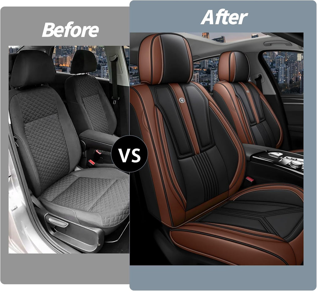 Arazi Front Seat Covers for Toyota Prius 2001-2025, Nappa Leather Seat Cover Full Coverage Waterproof Car Seat Protector (Black&Brown,2 Seats Standard)