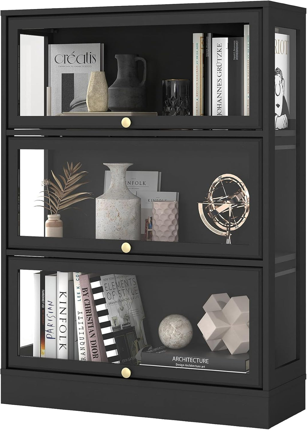 Display Cabinet with Acrylic Glass Doors,3-Tiers Curio Cabinet with LED Lighting for Collectibles, Collectibles Toy Organizers Rack & Display Shelf Display Case Storage Cabinet, Black