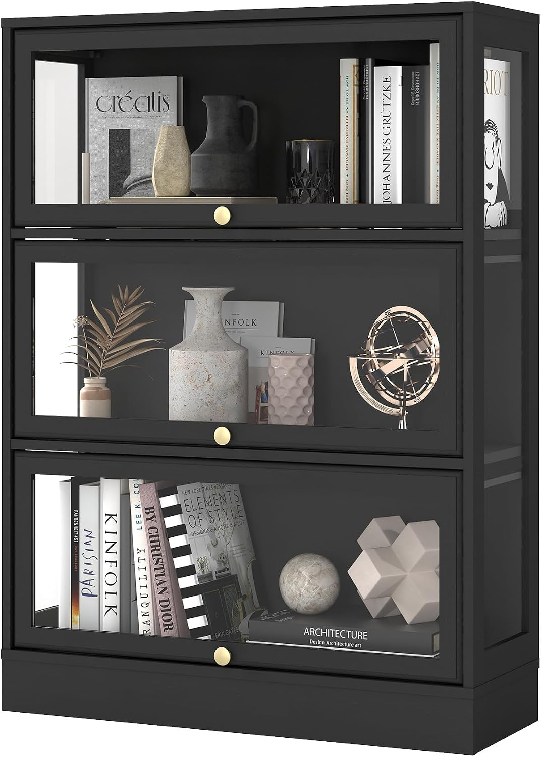 Display Cabinet with Acrylic Glass Doors,3-Tiers Curio Cabinet with LED Lighting for Collectibles, Collectibles Toy Organizers Rack & Display Shelf Display Case Storage Cabinet, Black