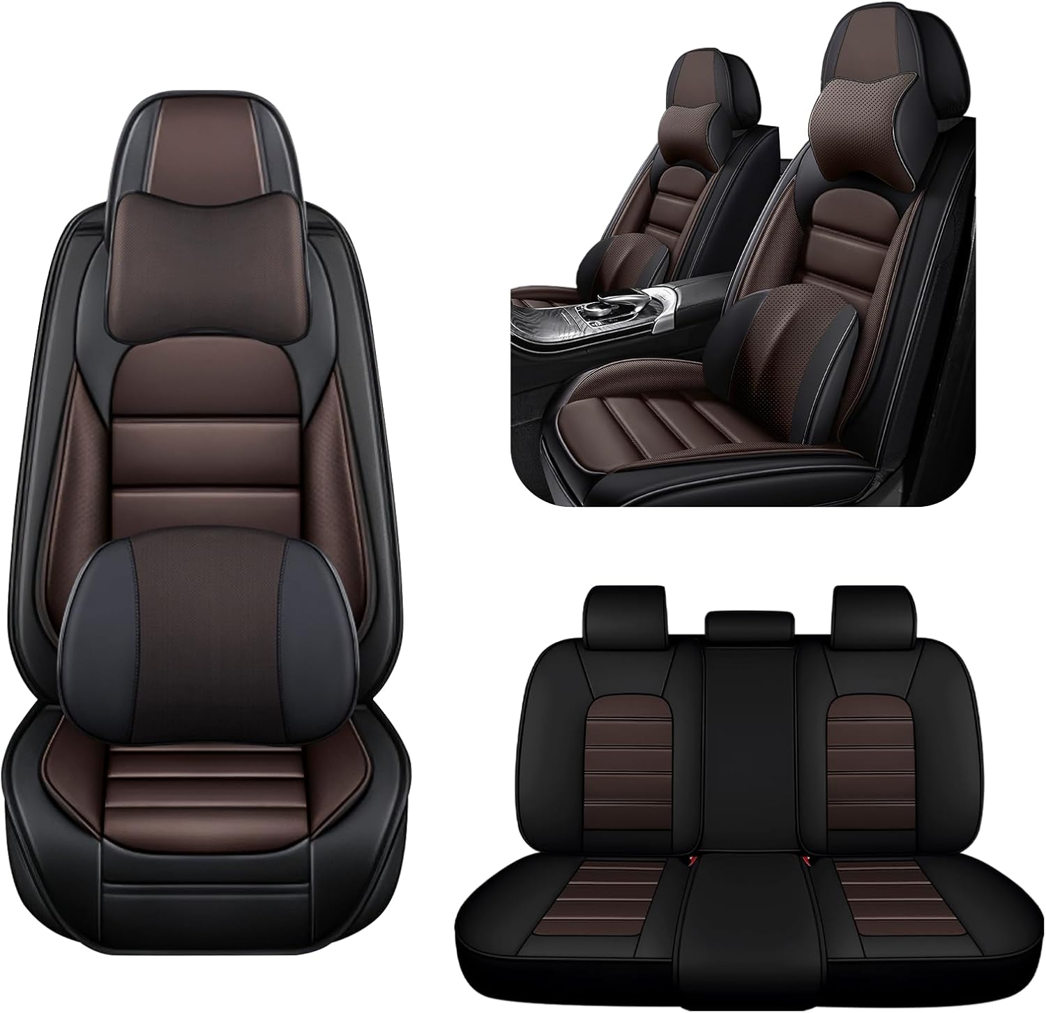 5 Car Seat Covers for Infiniti QX80 2000-2026 Breathable Leather,Waterproof Cars Seat Protectors with Comfort Headrest Pillows,Automotive Vehicle Cushion with Storage Pockets (Luxury,Brown)