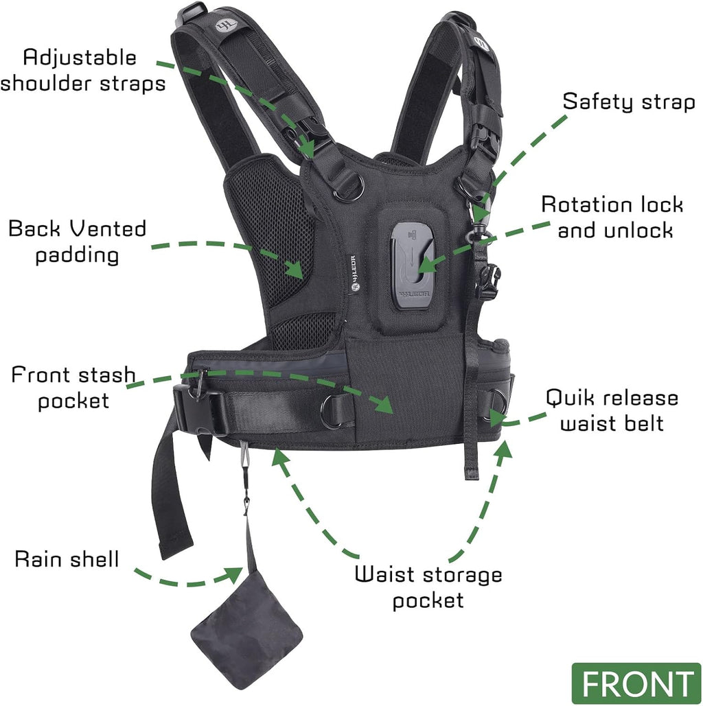 Camera Carrier Chest Harness J1 for One Camera,Camera Strap Harness for Photographers Hiking Climbing Wedding Travel,Camera Nylon Chest Straps for Photographers,Black