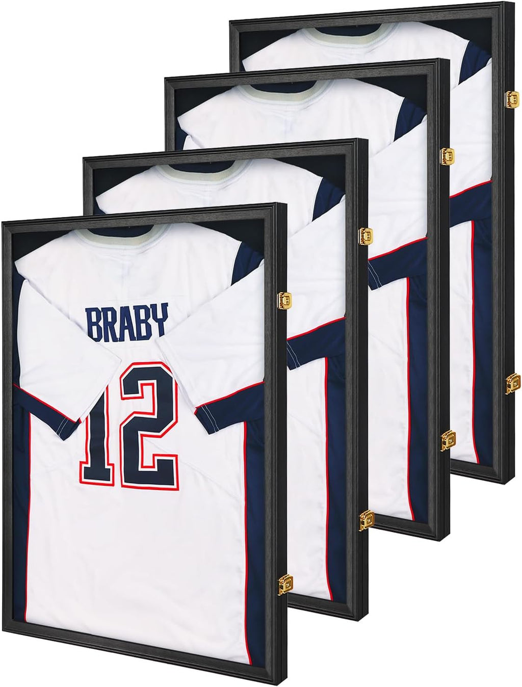 KCRasan Jersey Frame Display Case 4 Pack - Jersey Display Case - Large Lockable Frames Shadow Box with UV Protection for Baseball Basketball Football Soccer Hockey Sport Shirt Uniform, Sticker