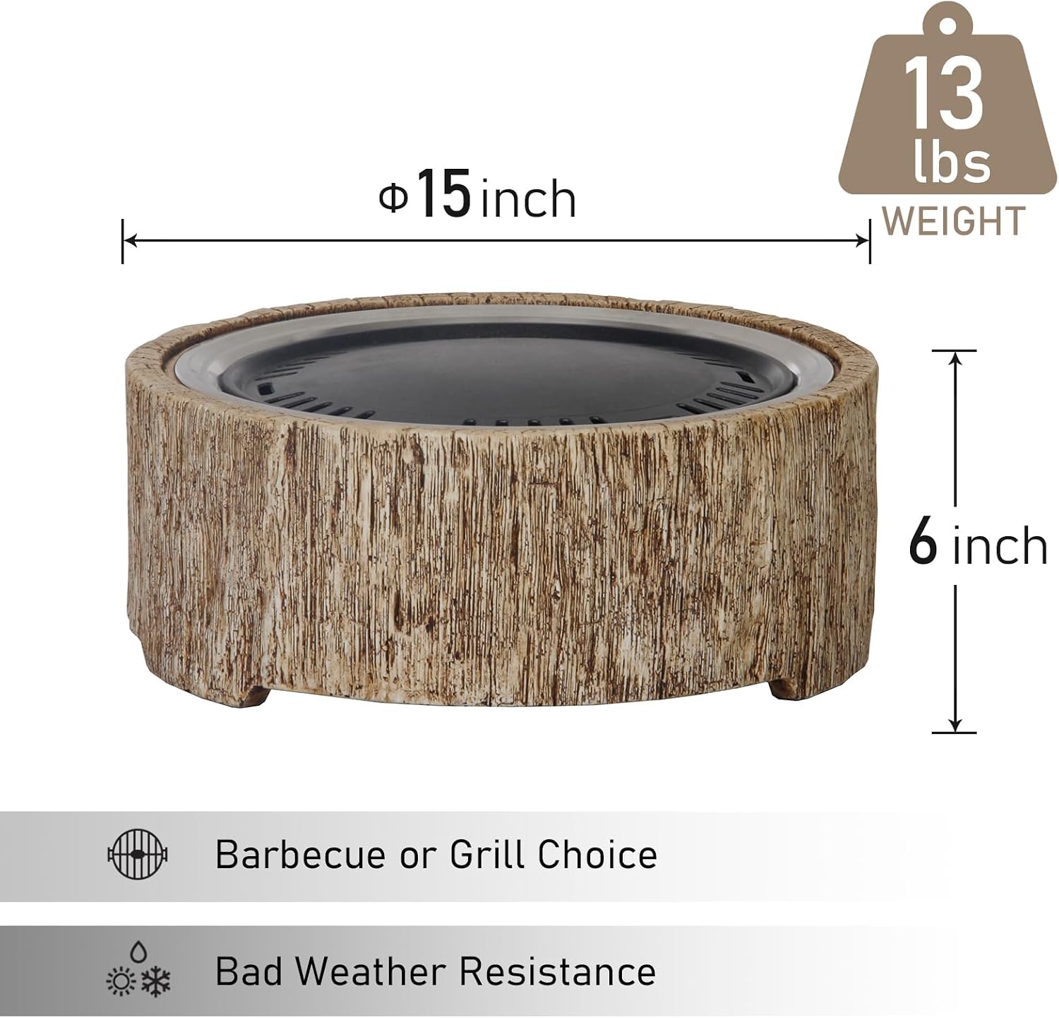 Afterglow 15 Inches Charcoal Grill Barbecue Smoker Stove Tabletop BBQ Outdoor Party for Patio Garden Backyard Decking Camping, Brown