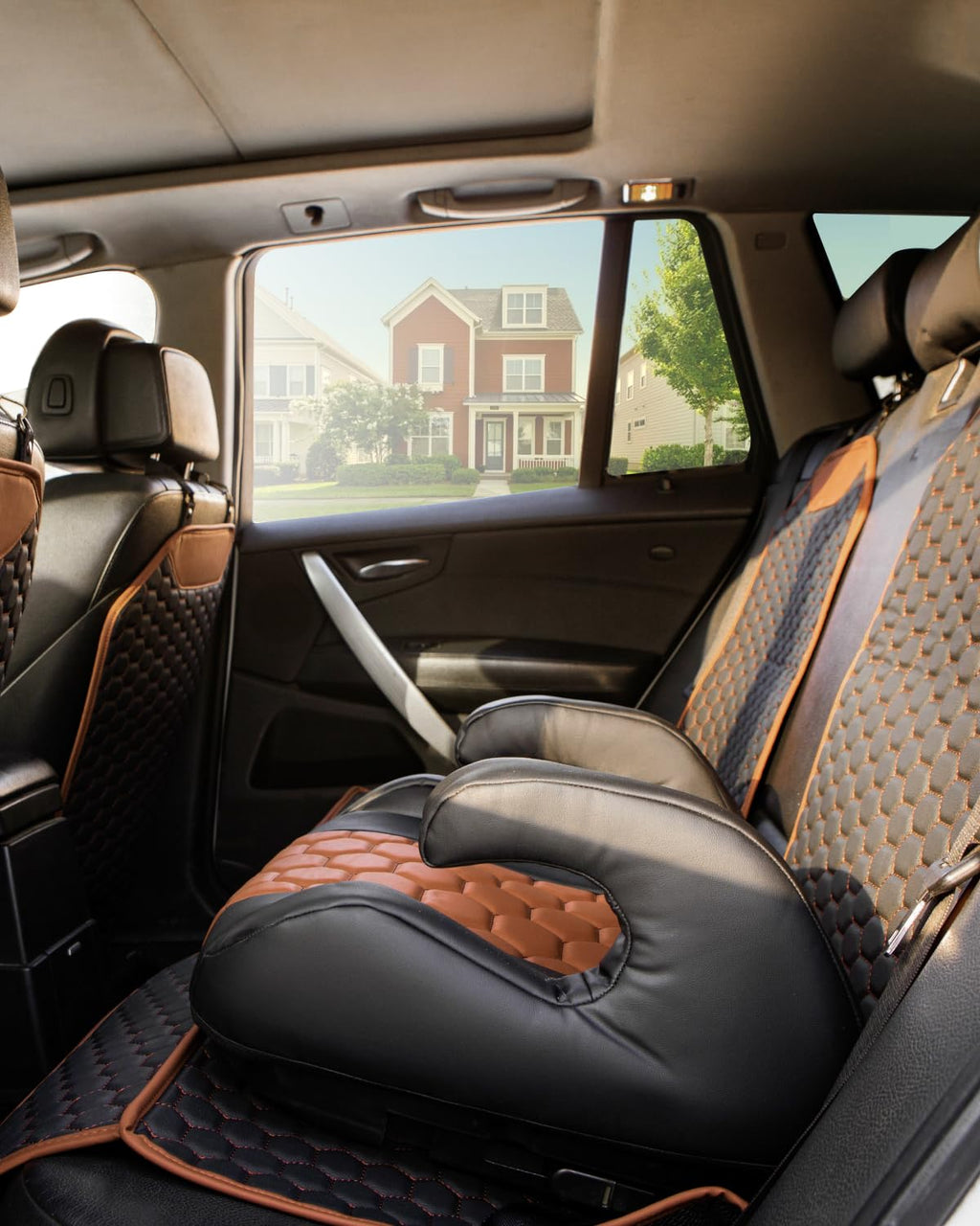 Owleys Backless Booster Car Seat with Latch Connectors, Kids Booster Seat for Car 40-100 lbs, Waterproof Eco Leather Cushion & Anti-Slip Base, Portable Travel Design for Ages 4-12, Black-Brown