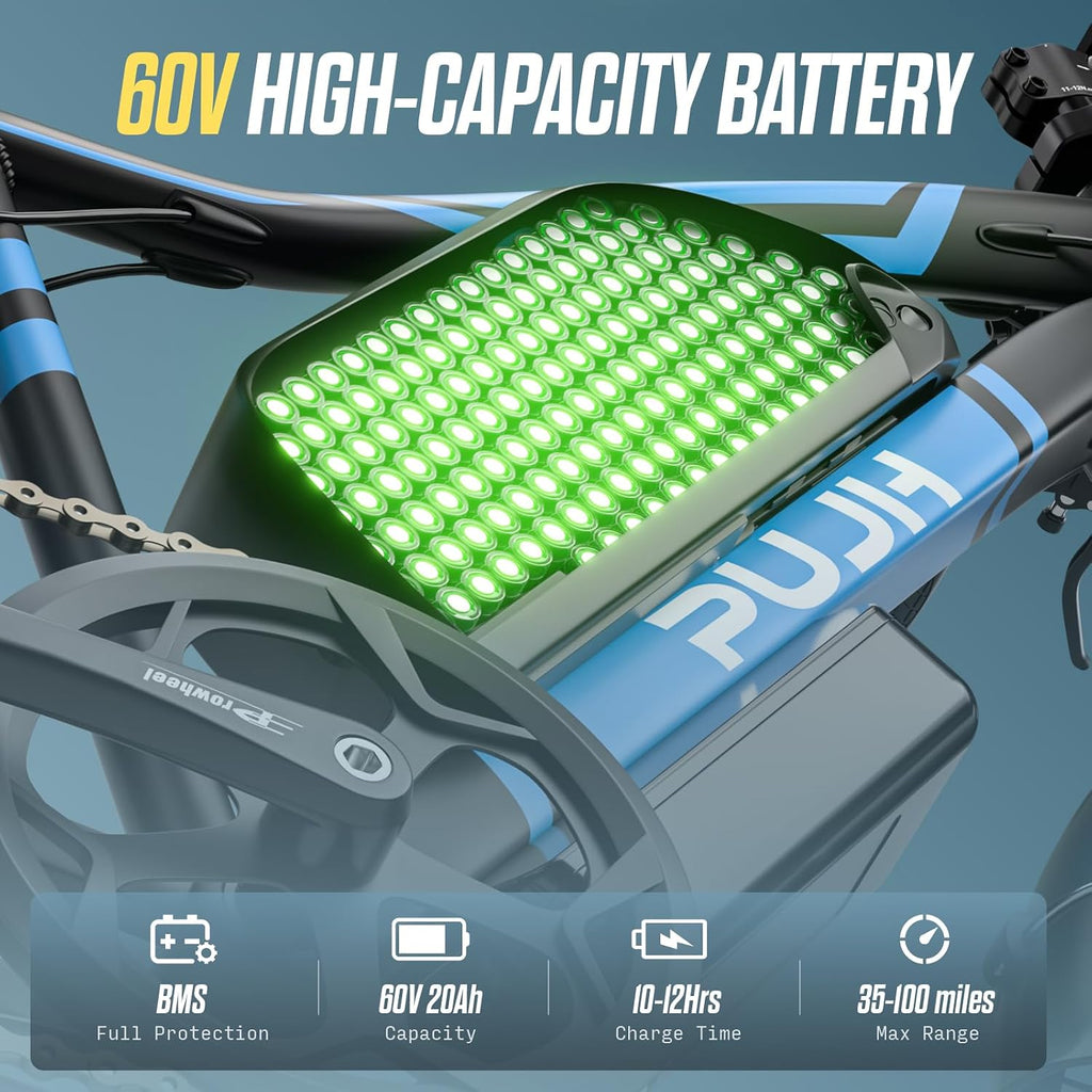 6000W Dual Motor Electric Bike, Ebikes for Adults Max 38-50MPH Up to 100 Miles Range, 60V 20Ah Removable Battery with 24/26' Fat Tire Electric Bicycles for Men Women, E-Bike for All Terrain PU2