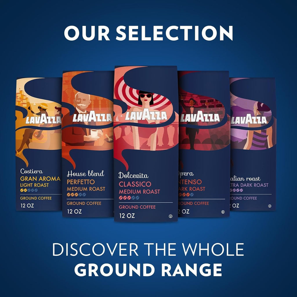 Lavazza Costiera Gran Aroma Ground Coffee 6 Bags of 12oz, Light Roast, Smooth and Aromatic Taste, Intensity 2/5, 100% Arabica, Ideal for Drip Brewers, (Pack of 12) - Package May Vary