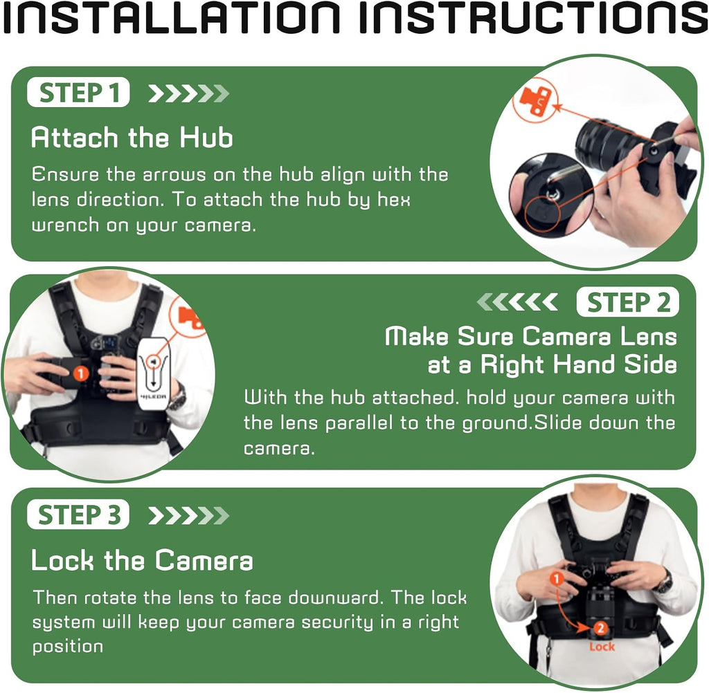 Camera Carrier Chest Harness J1 for One Camera,Camera Strap Harness for Photographers Hiking Climbing Wedding Travel,Camera Nylon Chest Straps for Photographers,Black