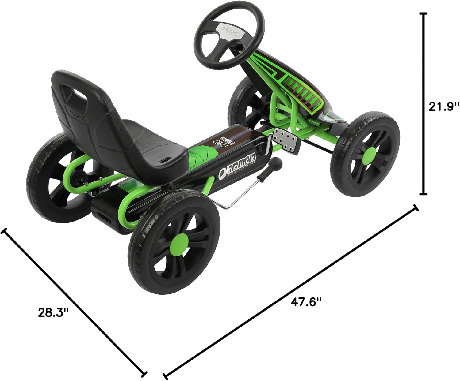 hauck Cyclone Junior Racing Go Kart with 12 Inch Rims, Race Style Pedals, and 8 Ball Brake, Lime Green - Ride On Toy for Kids Ages 4 to 8 Years
