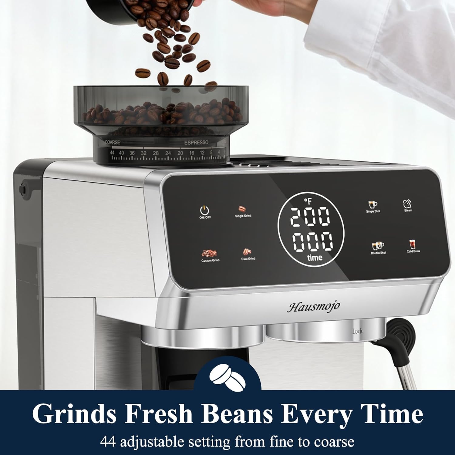 CM1620 Espresso Machine with Built-in Burr Grinder, 20 Bar Bean-to-Cup Espresso Maker with 44 Grind Settings & Steam Wand, Touchscreen Coffee Machine for Latte, Cappuccino & Iced Coffee